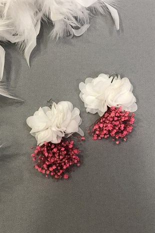 Pembe Renk Kuru Çiçekli Küpe