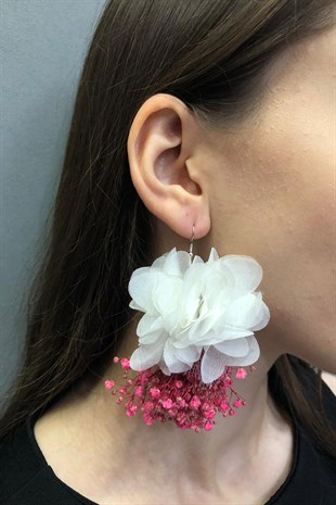 Pembe Renk Kuru Çiçekli Küpe