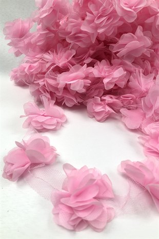 Pembe Renk Lazer Kesim Tül Çiçek
