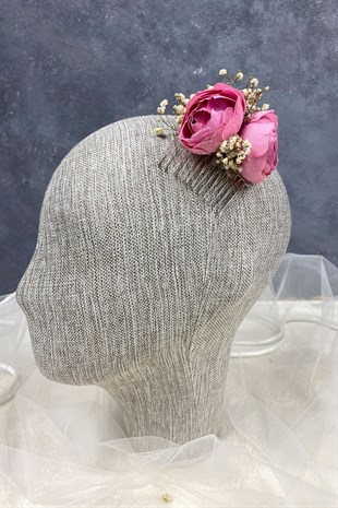 Pembe Şakayık Çiçekli Cipsolu Taraklı Saç Tokası