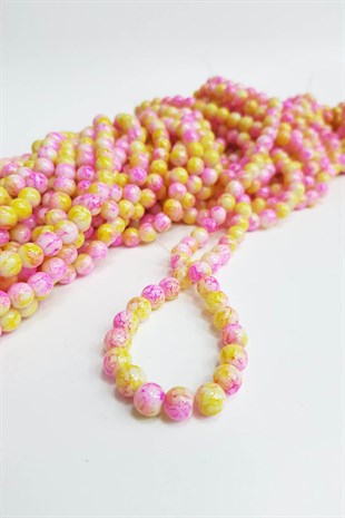 Pembe Sarı Desenli Dizi Cam Boncuk