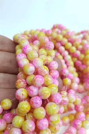 Pembe Sarı Desenli Dizi Cam Boncuk