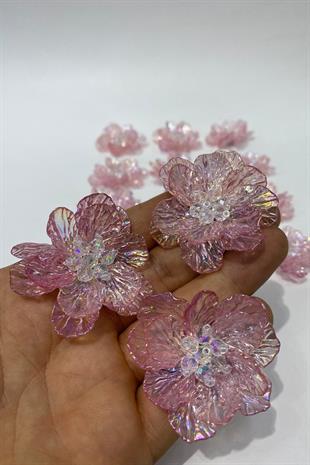 Pembe Sedef Yapraklı Kristal Boncuklu İncili Broş