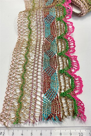 Pembe Simli Dantel İşlemeli Antik Şerit