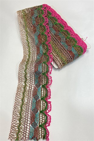 Pembe Simli Dantel İşlemeli Antik Şerit