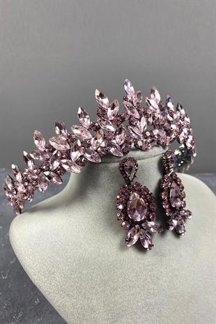 Pink Subra Bridal Henna Crown And Drop Earrings Set