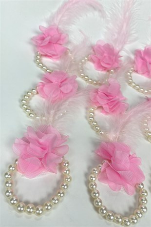 Pink Feather Pearl Bridesmaid Bracelet 10 pcs