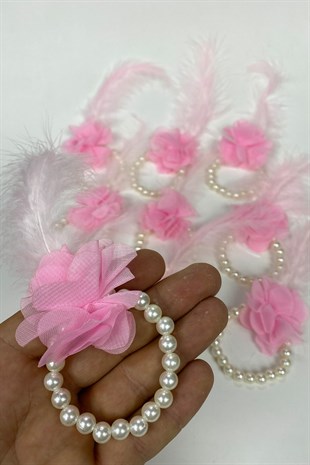 Pink Feather Pearl Bridesmaid Bracelet 10 pcs