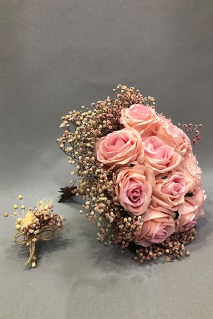 Penbe Velvet Rose and Gypsum Bridal Bouquet