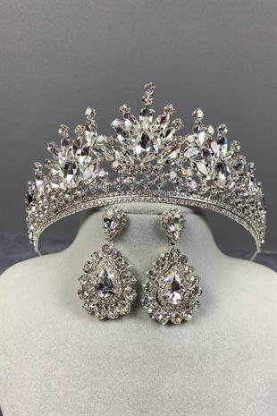 Pera Gelin Tacı Ve Mekik Taşlı Küpe