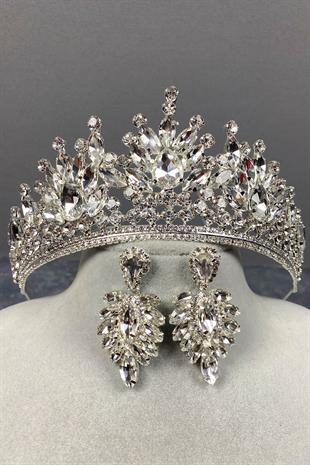 Pera Gelin Tacı Ve Mekik Taşlı Küpe