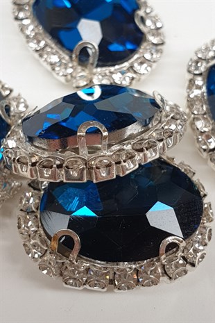 Petrol Mavi Oval Kasalı Dikme Taş