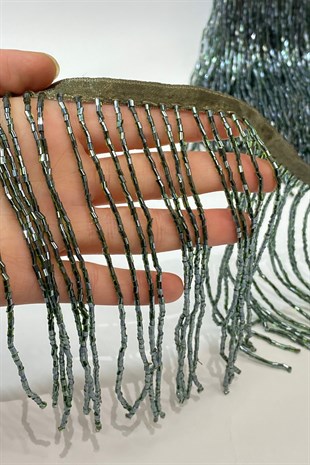 Petrol Yeşili Boncuklu 15 cm Saçak Püskül