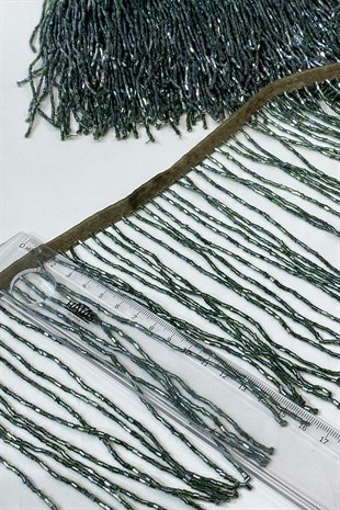 Petrol Yeşili Boncuklu 15 cm Saçak Püskül