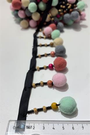 Ponpon Ahsap Boncuklu Dekoratif Şerit Antik Aplik