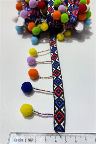 Ponpon Kum Boncuklu Dekoratif Şerit Antik Aplik