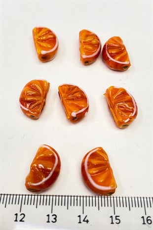 Orange Patterned Glass Bead Pendant Orange 1 Pcs