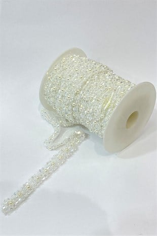 Pramit Kristal Boncukve İnci İşlemeli Şerit 1 mt