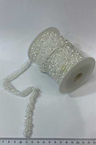 Pramit Kristal Boncukve İnci İşlemeli Şerit 1 mt