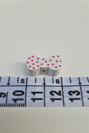 Puantiyeli Fiyonk Beyaz Ahşap Boncuk