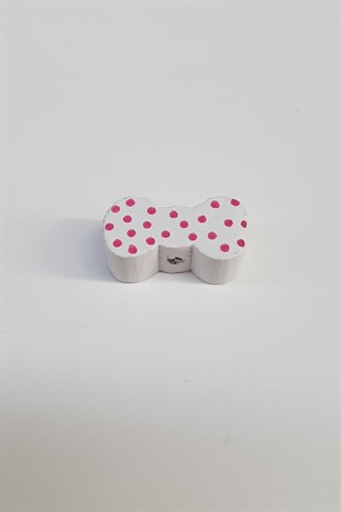 Puantiyeli Fiyonk Beyaz Ahşap Boncuk