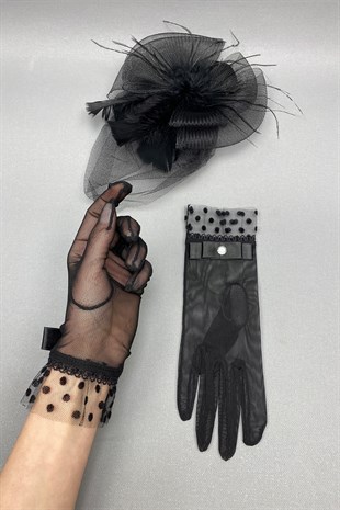 Polka Dot Bridal Gloves and Wedding Hat Face Veils