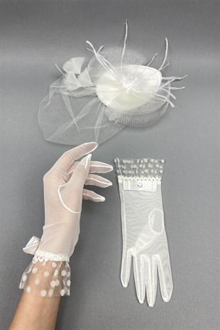 Polka Dot Bridal Gloves and Wedding Hat Face Veils