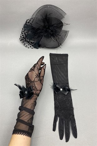 Polka Dot Wedding Hat and Lace Bridal Gloves Face Veils