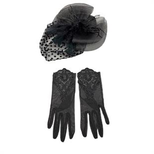 الجملة قبعة الزفاف نقطة البولكا وقفازات الزفاف الدانتيل