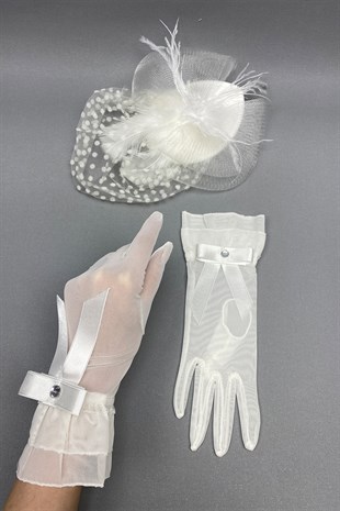 Polka Dot Wedding Hat and Bow Bridal Gloves Face Veils