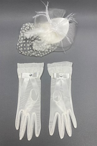 Polka Dot Wedding Hat and Bow Bridal Gloves Face Veils