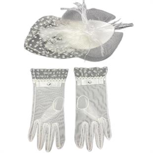 الجملة قبعة الزفاف نقطة البولكا وقفازات الزفاف