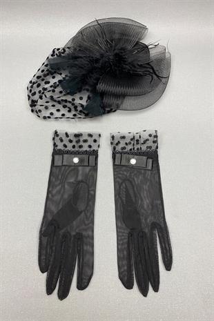 الجملة قبعة الزفاف نقطة البولكا وقفازات الزفاف