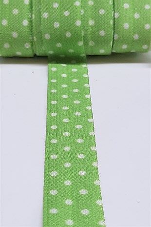 Puantiyeli Yeşil Lastikli Saç Bandı 1,5cm