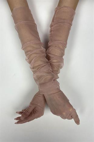 Pudra 10 Adet Gelin Eldiveni Tül Eldiven Nikah/Düğün/Parti Eldiveni