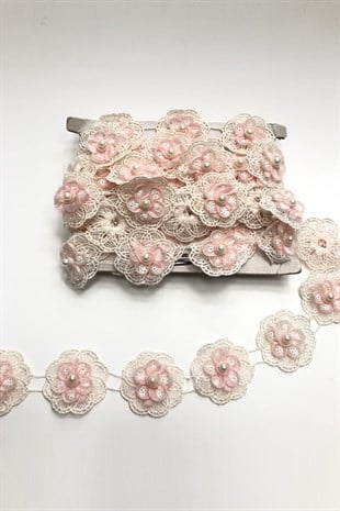Pudra 3 Boyutlu Çiçekli Şerit