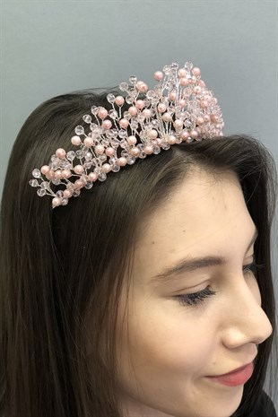 Pudra Boncuklu Prenses Model Gelin Tacı