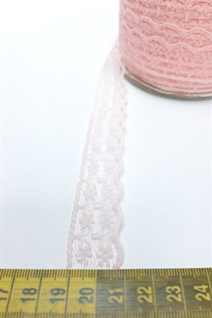 Pudra Çiçek Desenli Dantel 10 Metre