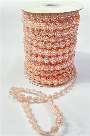 Powder Flower Patterned Half Plastic Strip Pearl 10 mt