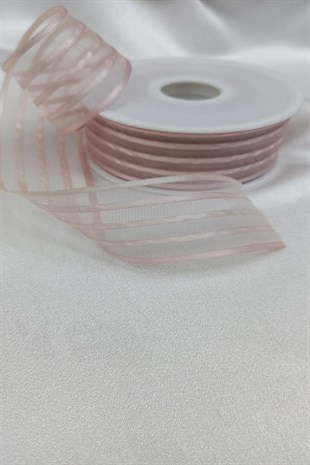 Pudra Çizgili Şifon Kurdele