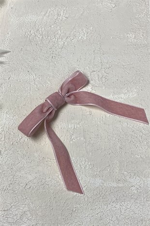 Pudra Fiyonklu Kadife Kurdeleli Saç Tokası