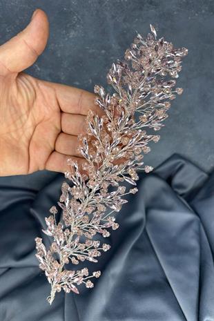 Hera Powder Pink Crystal Beaded Bridal Henna Tiara Hair and Turban Accessory