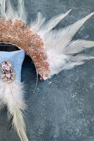 Powder Rooster Feather Crystal Beaded Bridal Henna Tiara and Earring