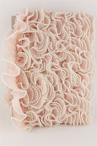 Pudra İncili Dantelli Plise