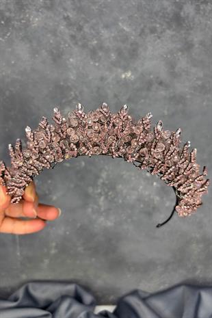 Pudra Kristal Boncuk İşlemeli Buğlem Gelin Tacı