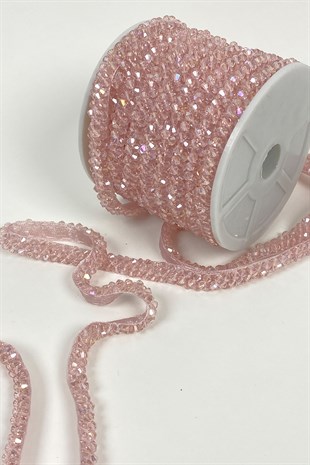 Pudra Kristal Boncuk İşlemeli Şerit