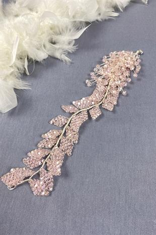 Pudra Kristal Boncuklu İliz Gelin Saç Ve Türban Aksesuarı