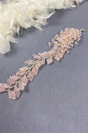 Pudra Kristal Boncuklu İliz Gelin Saç Ve Türban Aksesuarı