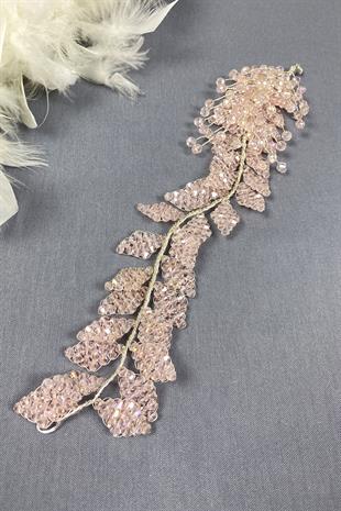 Pudra Kristal Boncuklu İliz Gelin Saç Ve Türban Aksesuarı