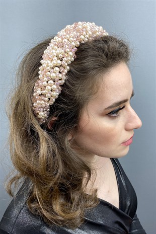 Powder Leal Convex Crystal and Pearls Bridal Hair Accessory